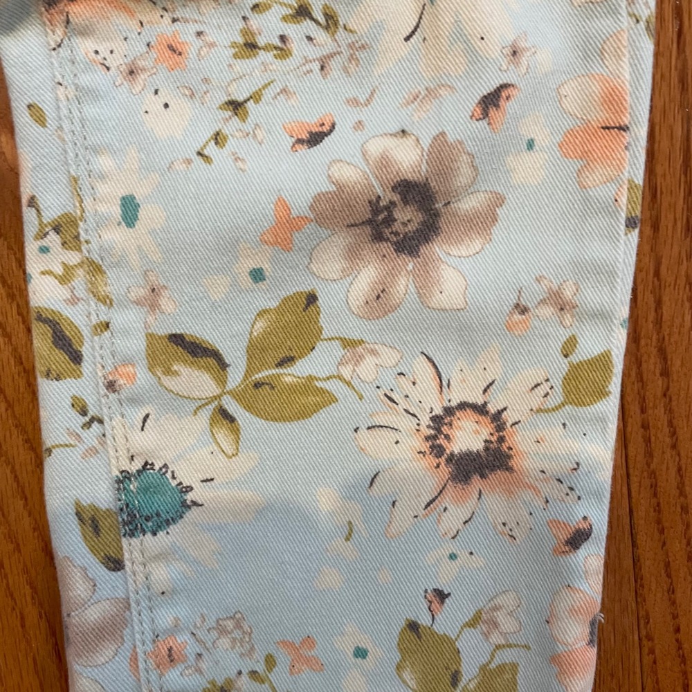 Vanilla Star Floral Print Skinny Jeans Blue Peach Flower Low Rise Size 11 - Picture 3 of 13